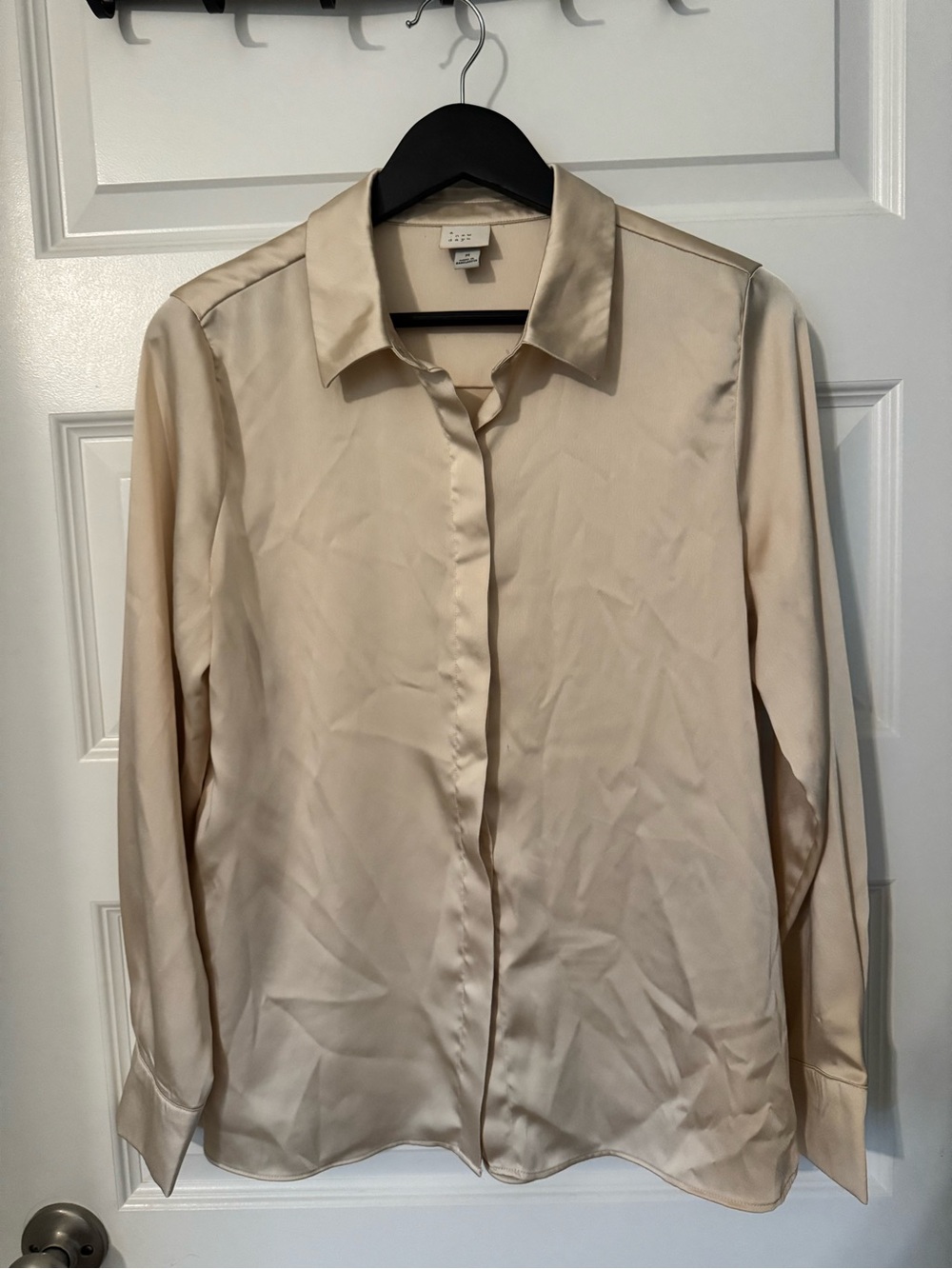 a new day Champagne Satin Button-Up Blouse